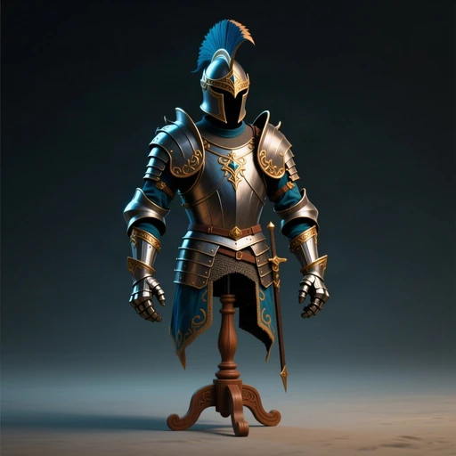 A full suit of armor arranged on a display stand