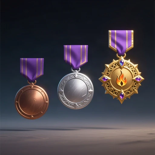 Three rank medallions in bronze, silver, and gold