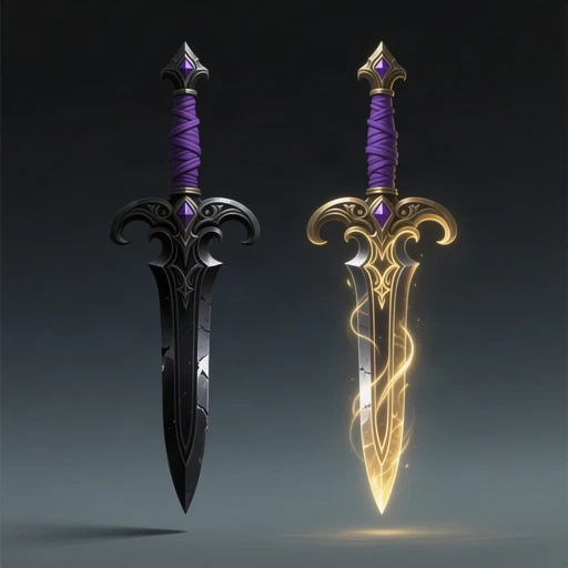 Two identical daggers, one glowing as a magical copy