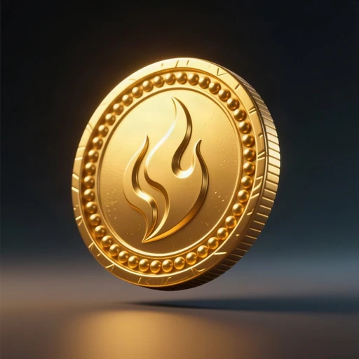 A single large gold coin with a flame emblem